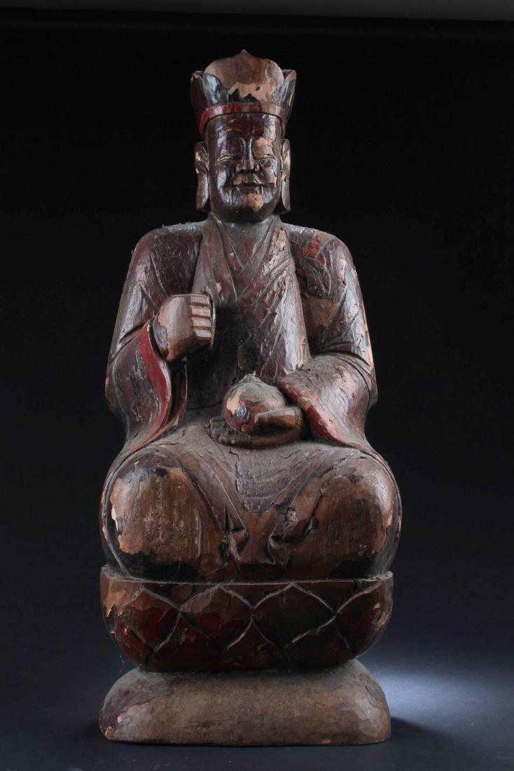 Chinese Wood Carved Deity Statue (1 of 4)