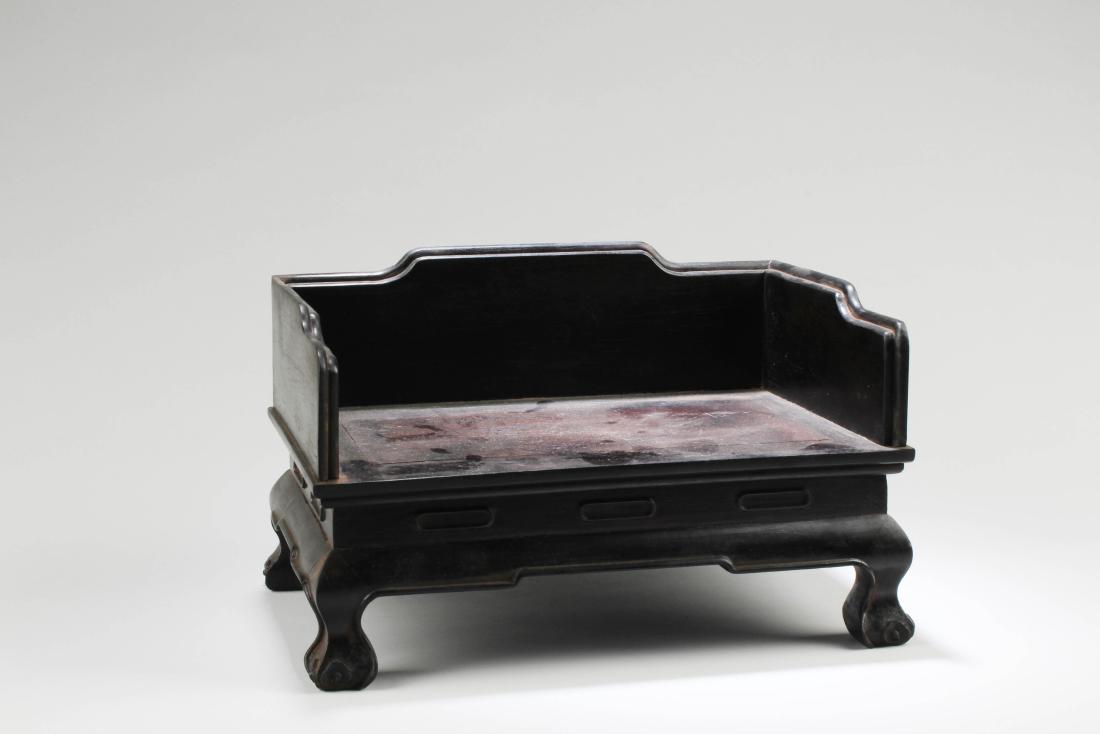 Chinese Hardwwod (Possibly Zitan) LuoHan Bed Style: Chinese Hardwwod (Possibly Zitan) LuoHan Bed Style Stand. Length: 10.75" Width: 7" Height: 6.75"