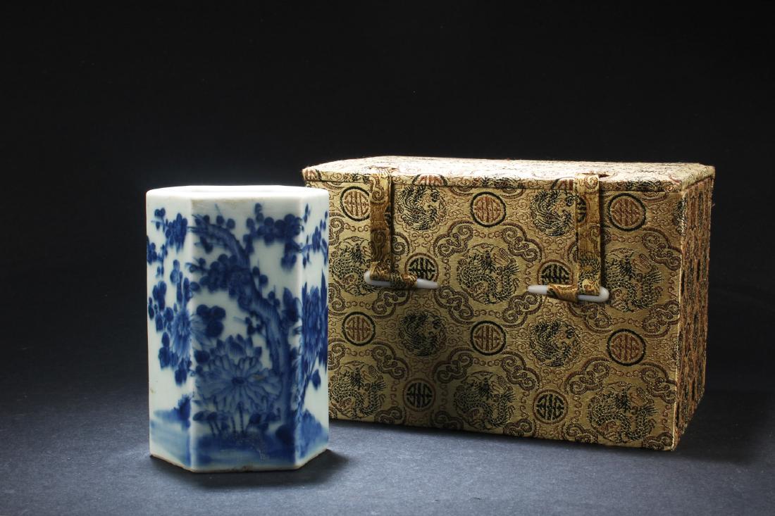 Chinese Blue & White Hexagonal Shaped Brushpot (1 of 7)