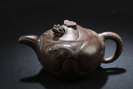 Antique Chinese Zisha Teapot: Antique Chinese Zisha Teapot. Length: 7.75"