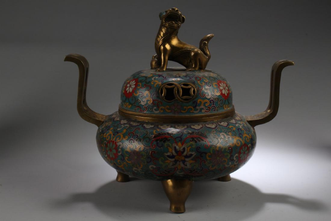 Chinese Cloisonne Censer: Chinese Cloisonne Censer. Length: 12.5"