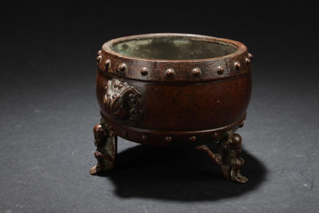 Chinese Bronze Censer: Chinese Bronze Censer. Diameter: 3"