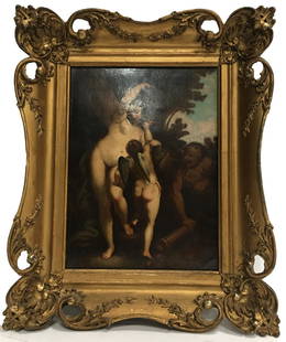 A Framed Oil Painting, 19th Century: A Framed Oil Painting, oil on canvas, 19th Century. Length: 14" Height: 17"