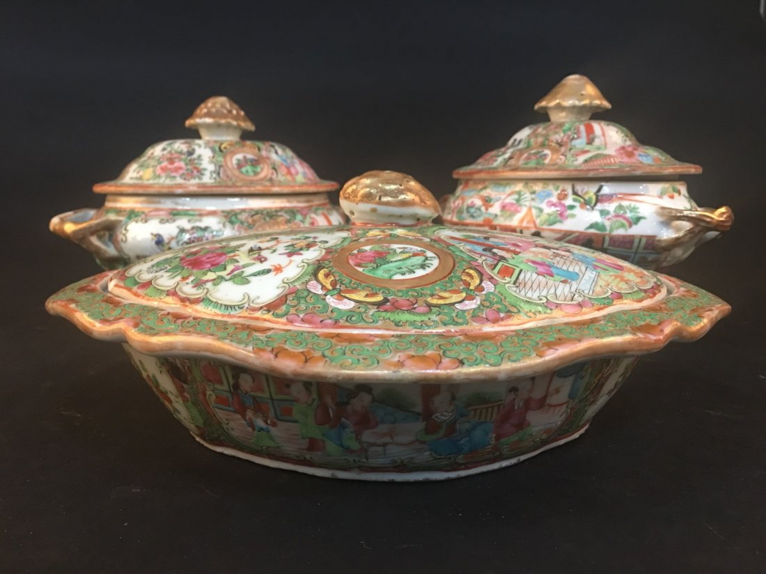 A Group of Three Polychrome Porcelain Containers (1 of 6)
