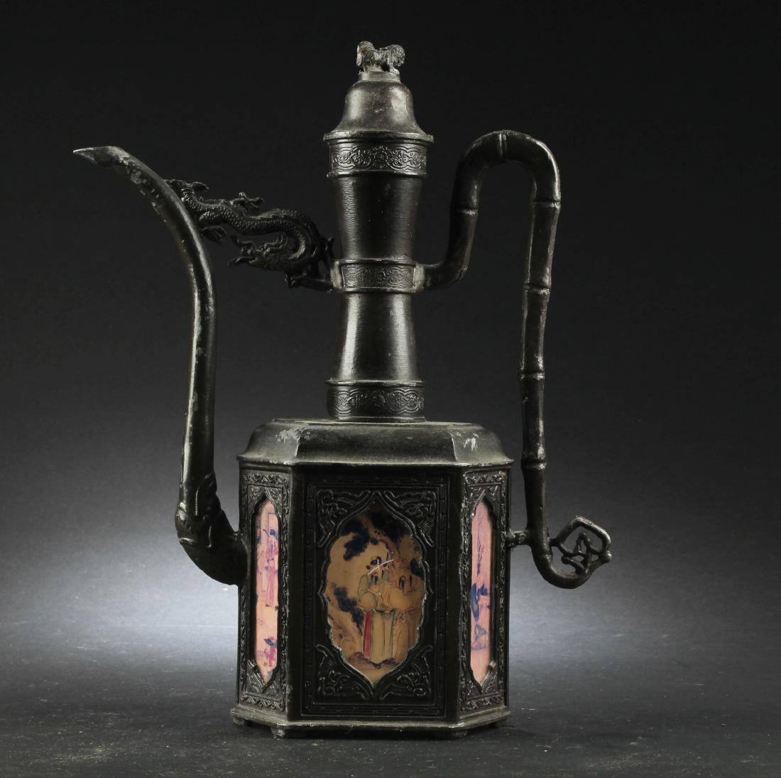 A Chinese Metal Ewer: A Chinese Metal Ewer. Height: 12"