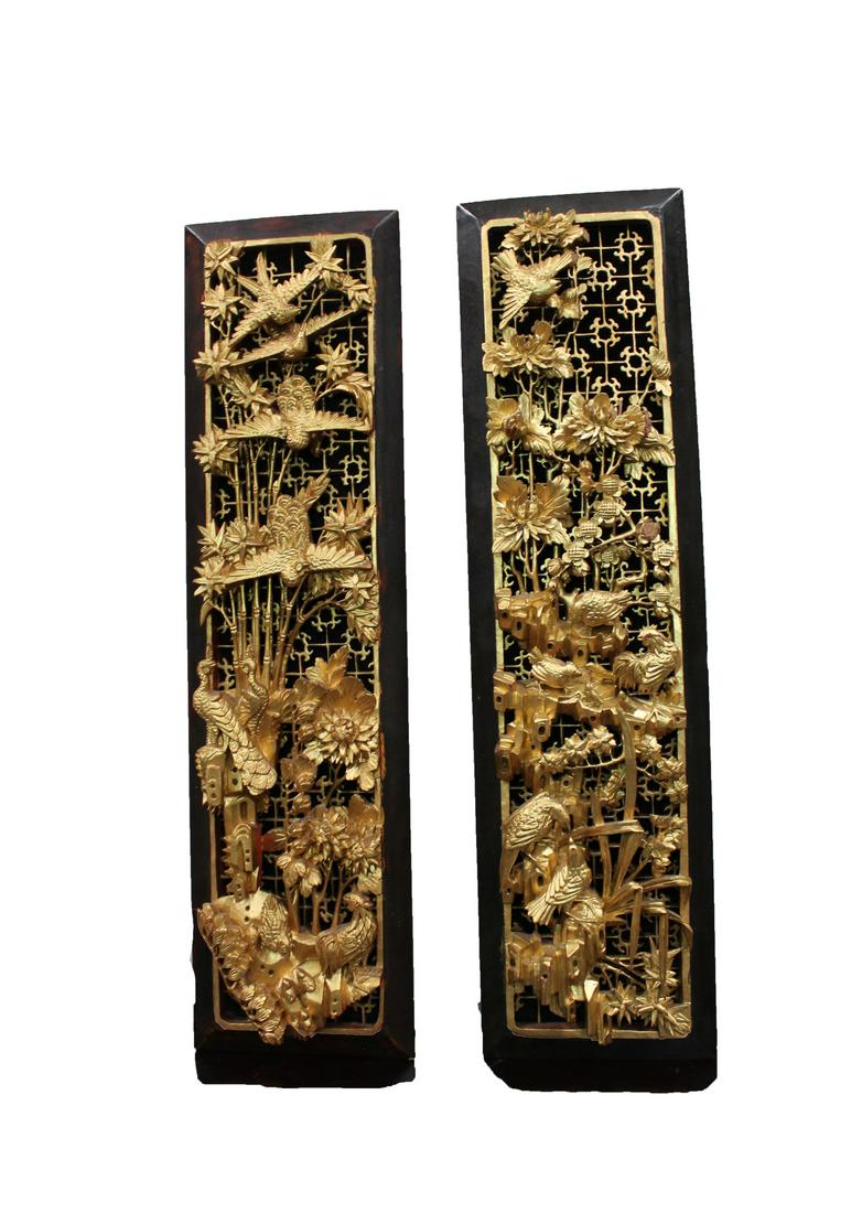 A Pair of Antique Gilt Wooden Carved Decorative Plaque (1 of 2)