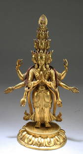 Chinese Gilt Bronze Bodhisattva Statue: Chinese Gilt Bronze Bodhisattva Statue. Height: 8.75"