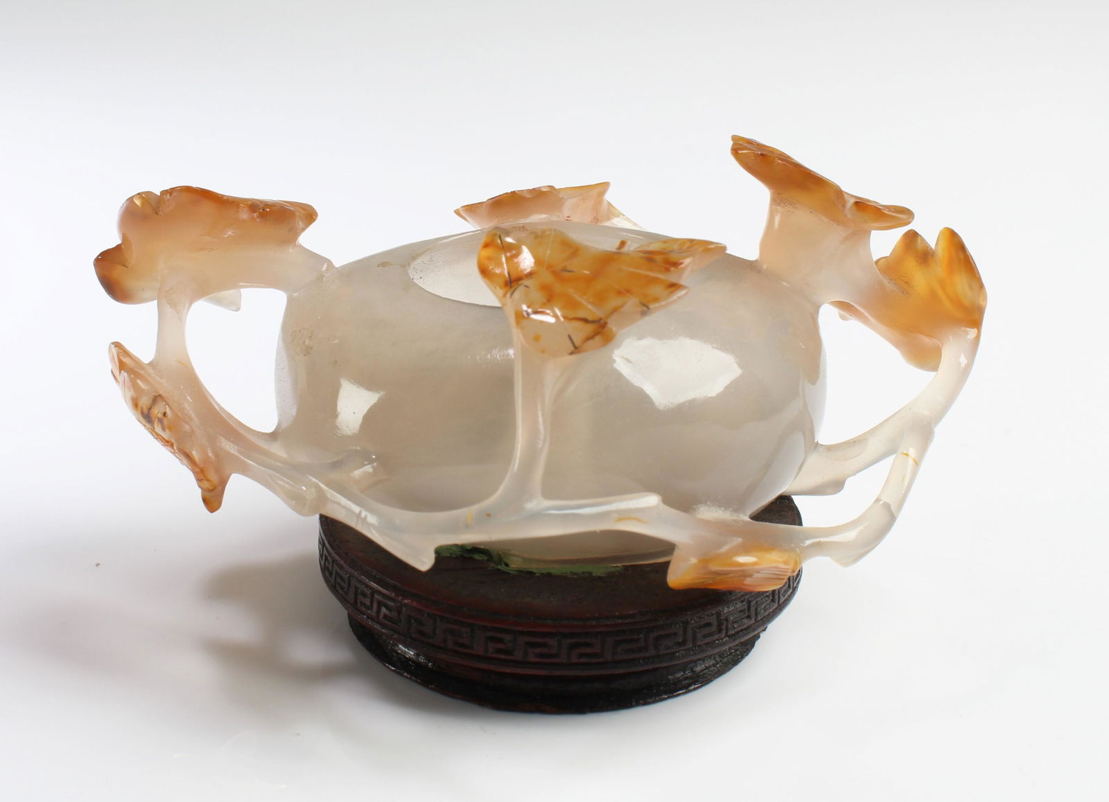 Antique Chinese Agate Ink Washer with Wooden Stand (1 of 2)