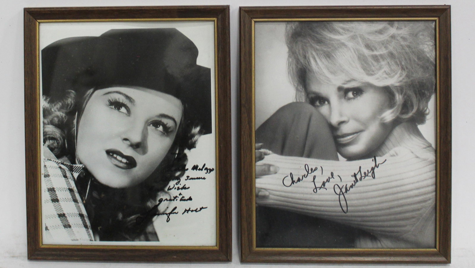 Two Framed Female Celebrity Signed Photos: Two Framed Female Celebrity Signed Photos, Janet Leigh & Jennifer Holt. Length: 8.75" Height: 10.75" (Frame)