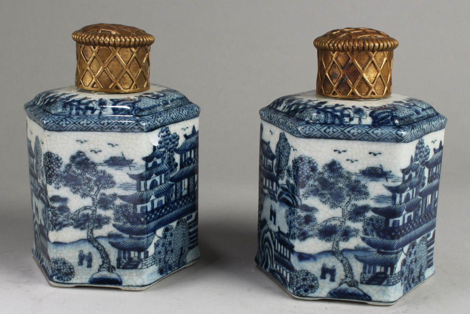A Pair of Two antique Chinese Blue & White Hex Shaped (1 of 5)