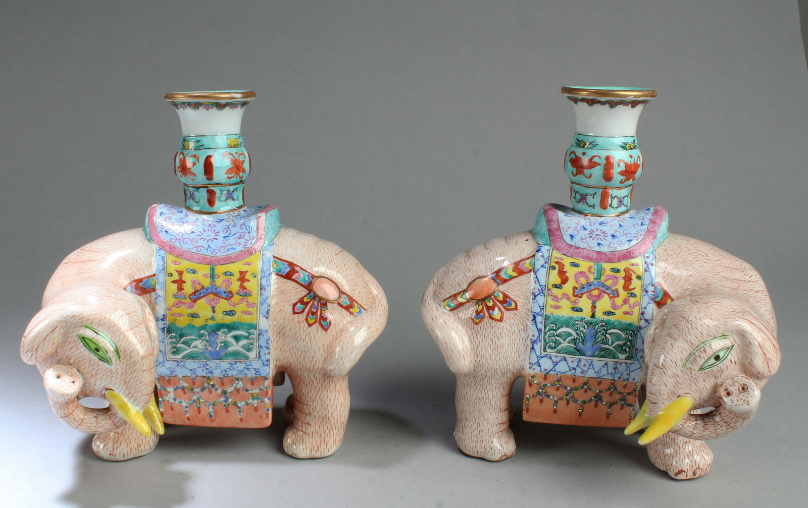 A Pair of Elephant Shaped Porcelain Candle Holders (1 of 4)