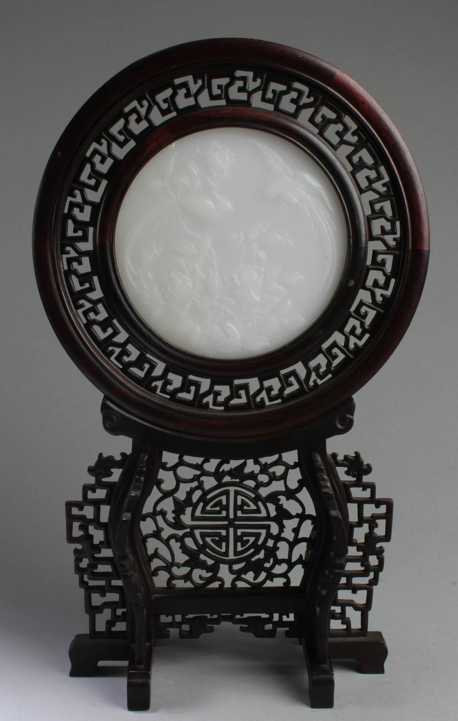 Chinese Hardwood Round Table Screen with White (1 of 4)