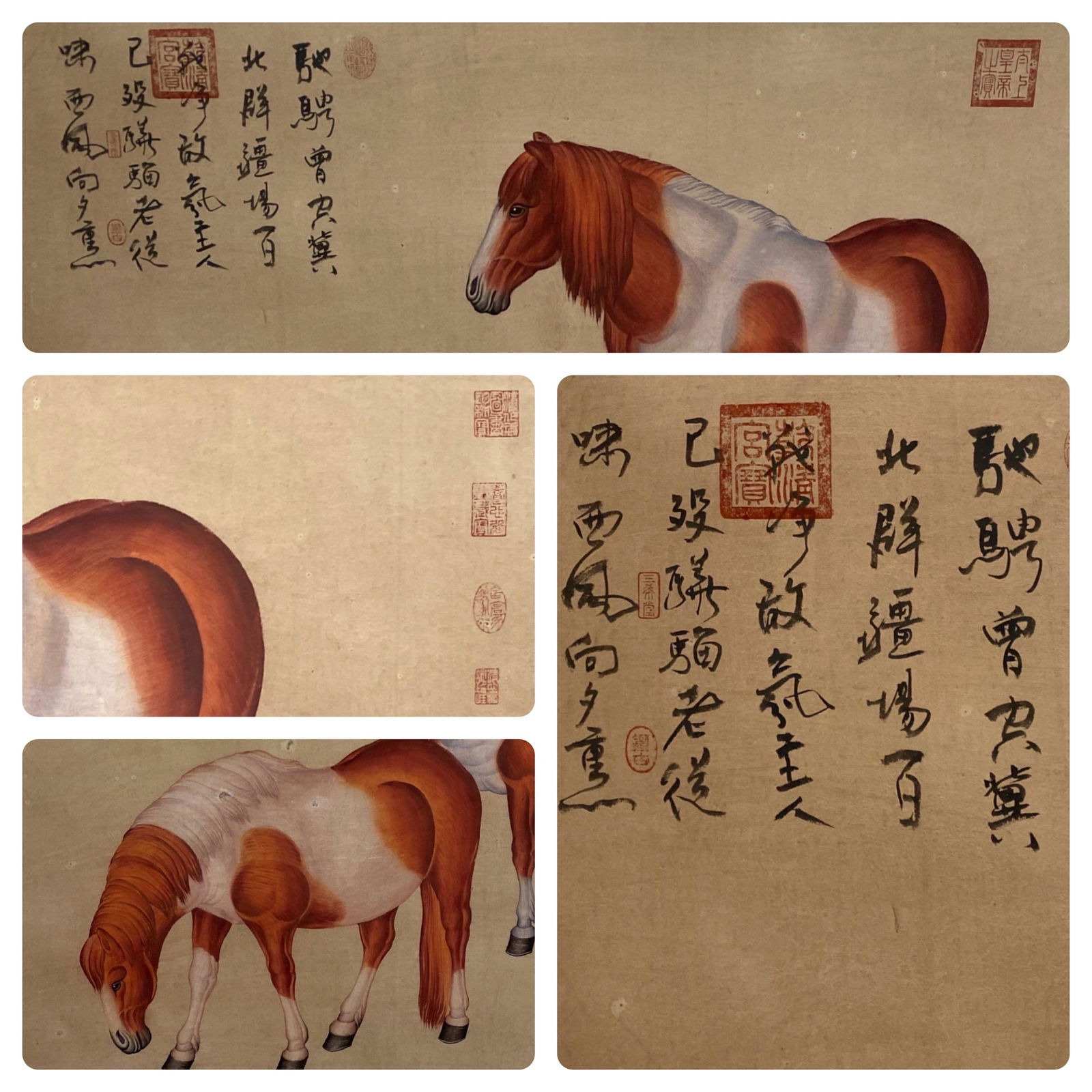 Chinese Painting: Ink and color on paper, depicting two horses, signed with seal attributed to Lang Shi Ning. Length: 54.5" Height: 37.25"