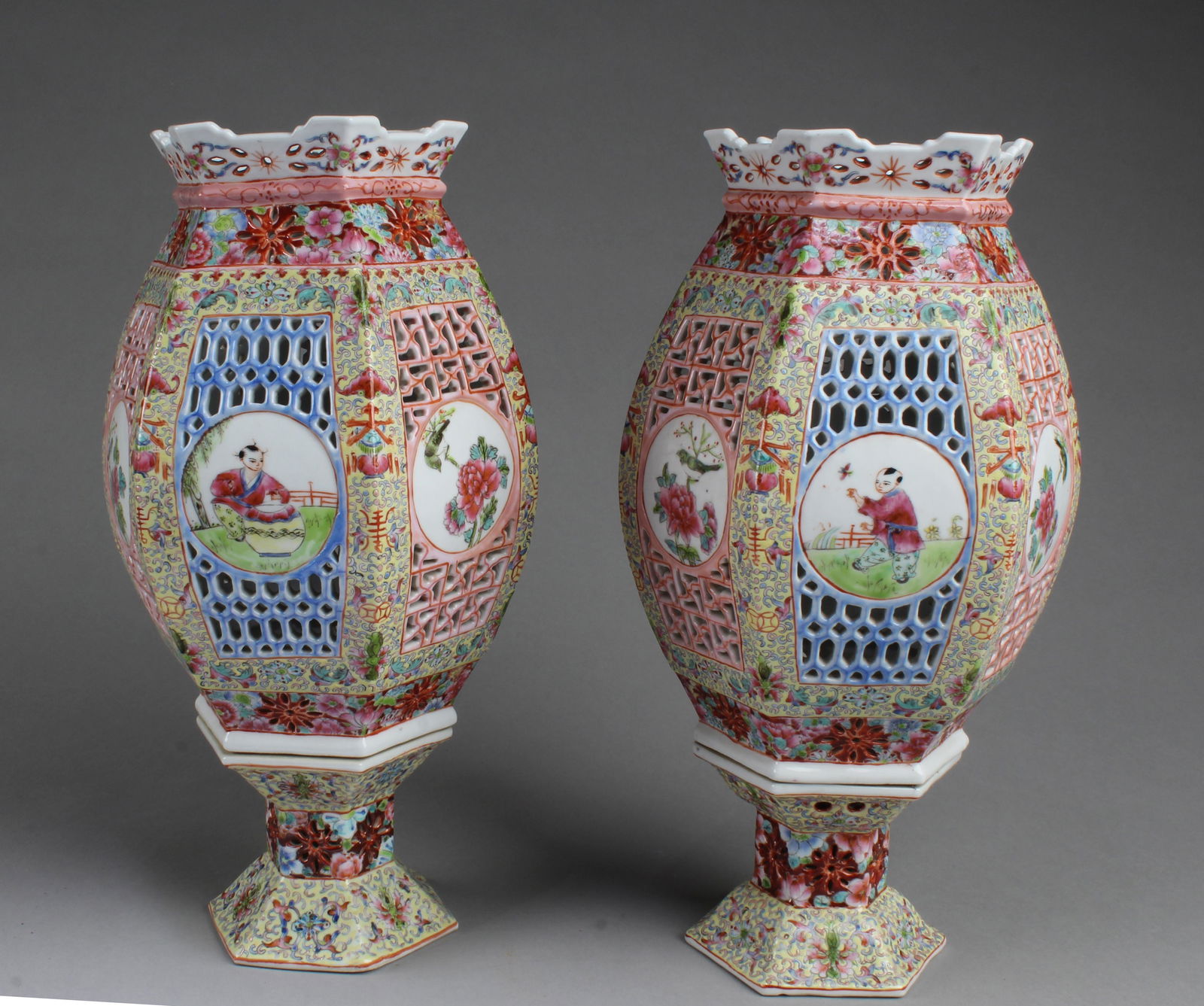 A Pair of Chinese Famille Rose Porcelain Lamp Covers, (1 of 6)