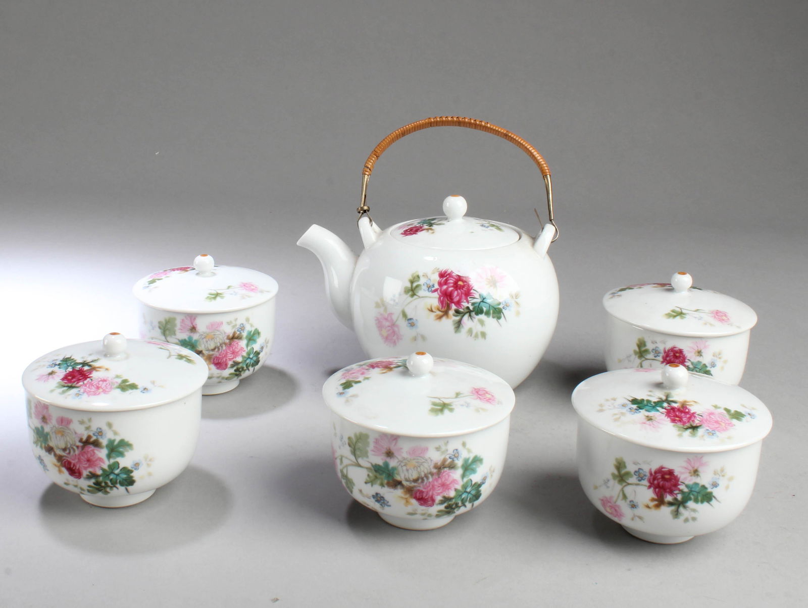 Antique Porcelain Teapot & Five Cups (1 of 4)