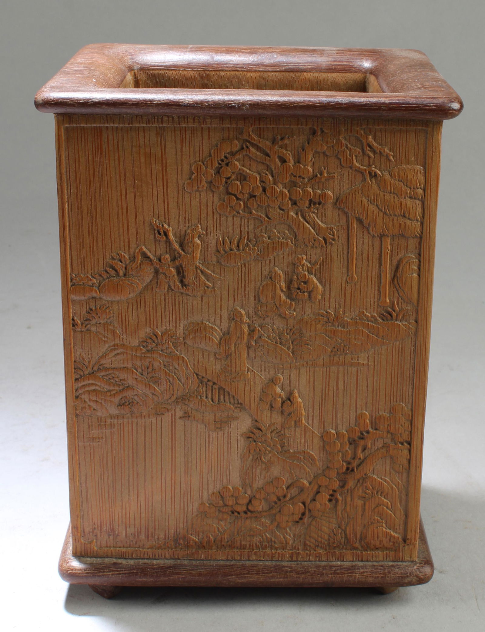 Chinese Rectangular-Shaped Bamboo Brushpot (1 of 4)