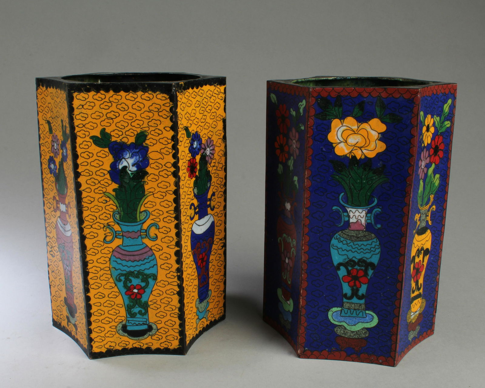 A Pair of Hexagonal Shaped Cloisonne Brushpots (1 of 4)