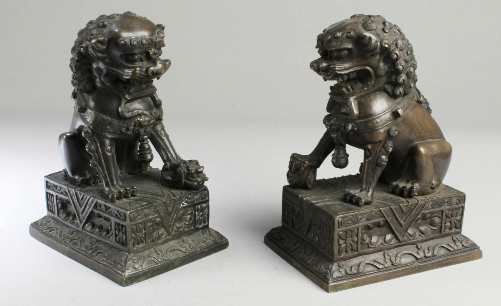 A Pair of Chinese Bronze Foo Dog Statues (1 of 7)