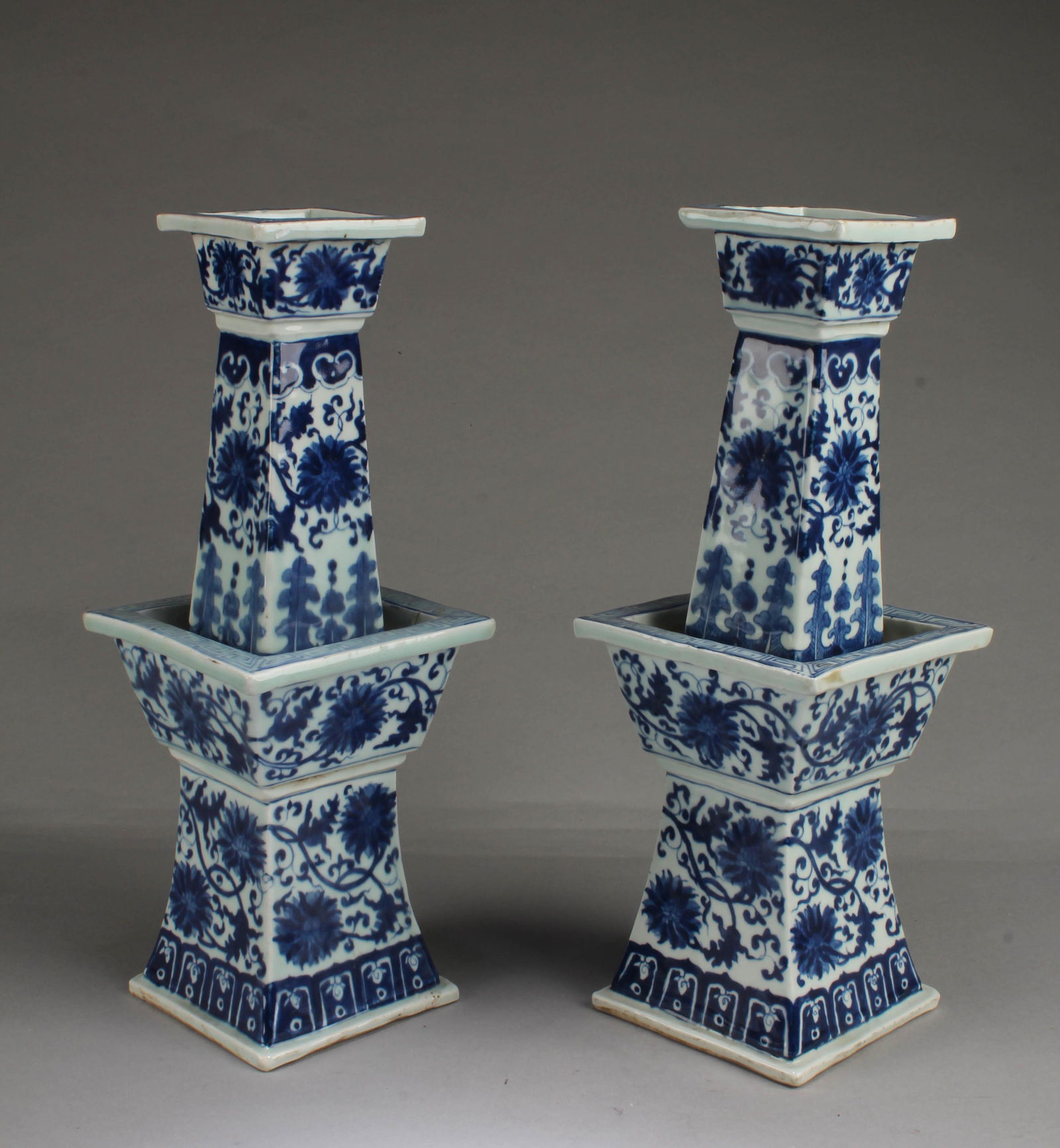 A Pair of Chinese Blue & White Porcelain Candle Holders (1 of 4)