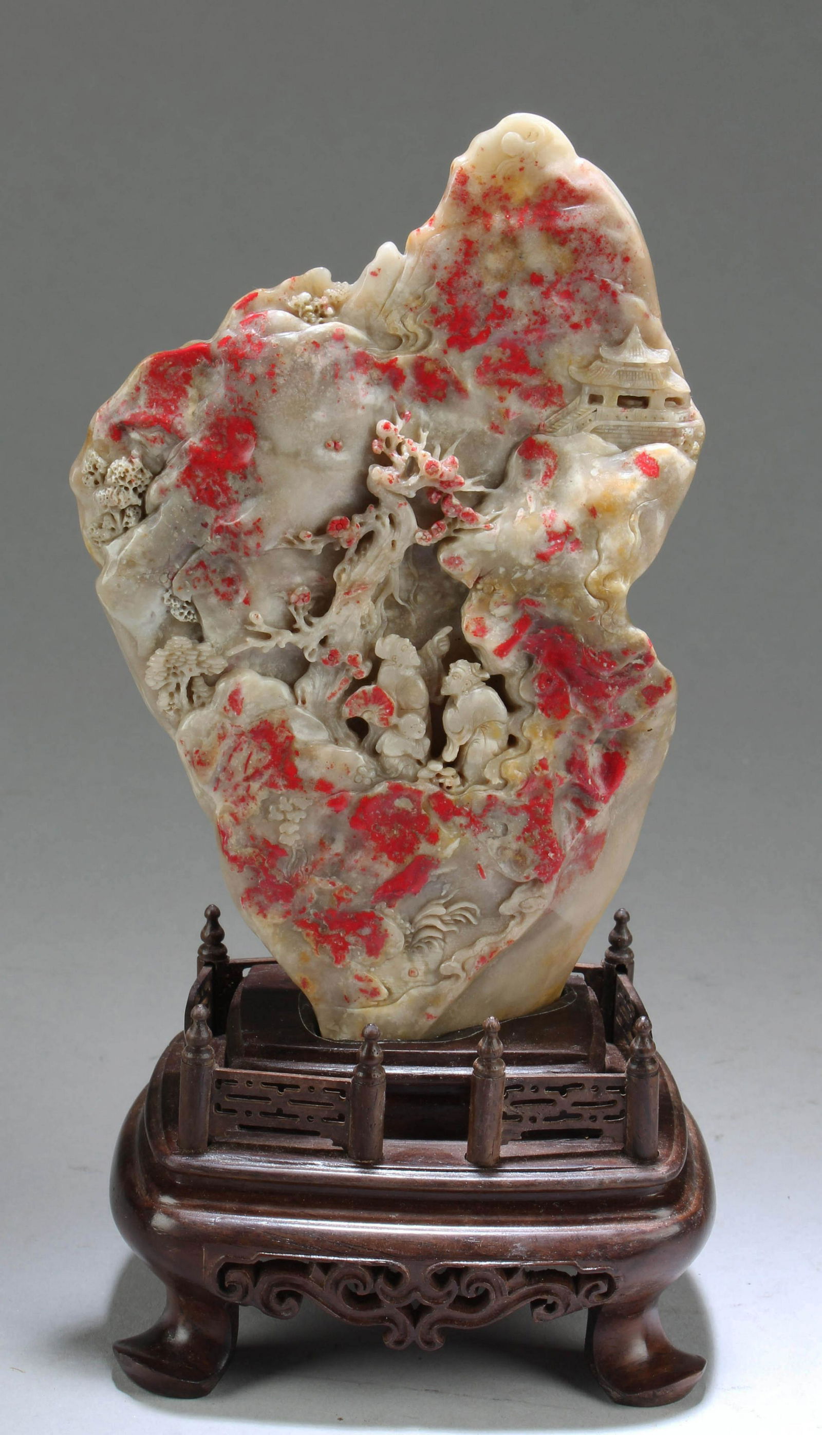 A Balin Chicken Blood Soapstone Ornament with Wooden (1 of 2)