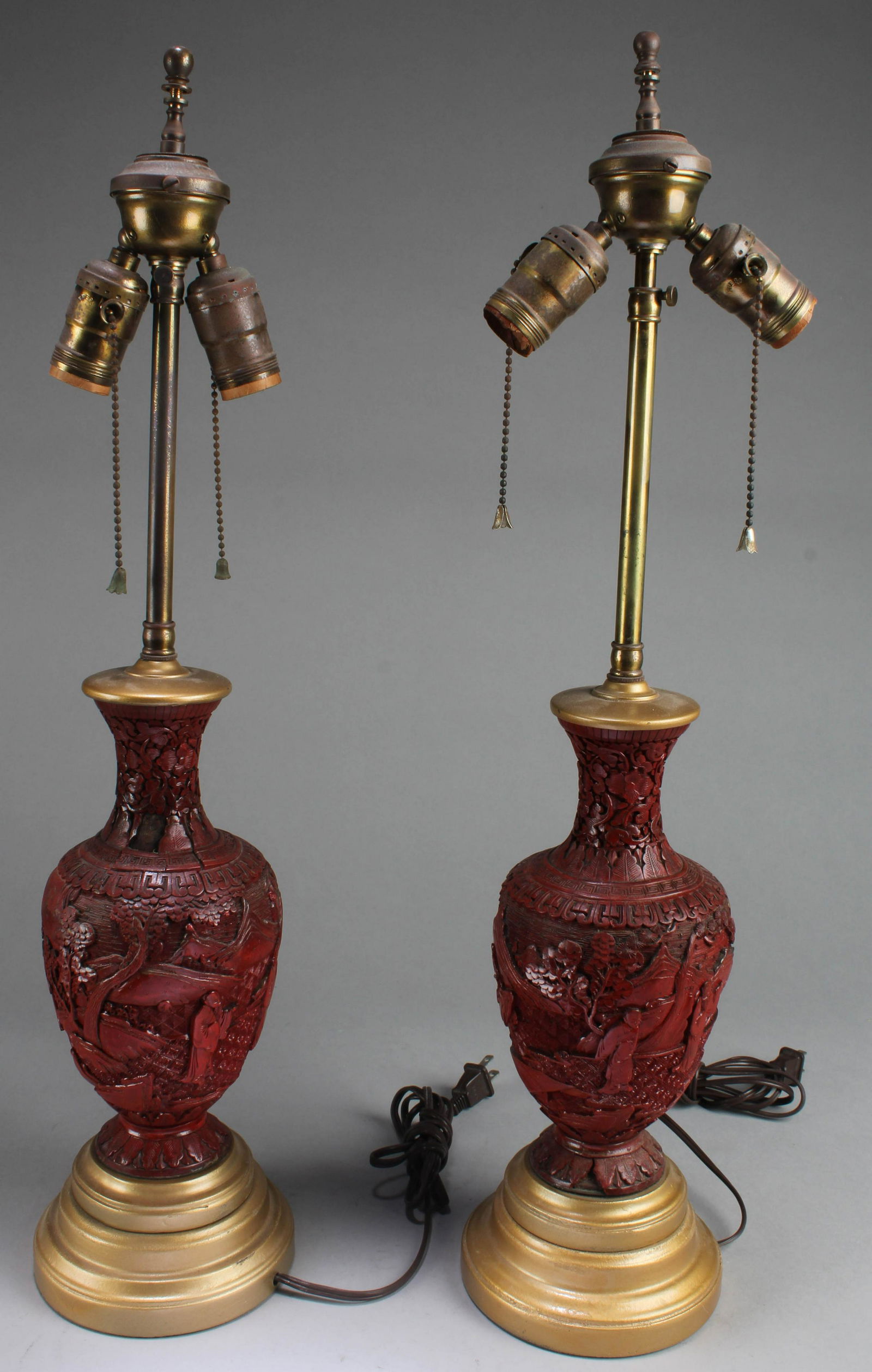 A Pair of Cinnabar Lacquer Table Lamp (1 of 6)