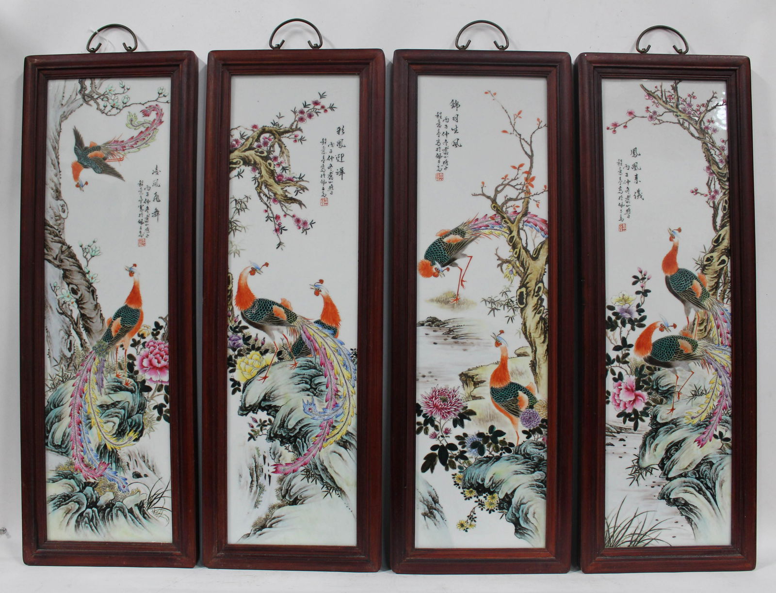 A Set of Four Hardwood Framed Porcelain Plaques (1 of 6)