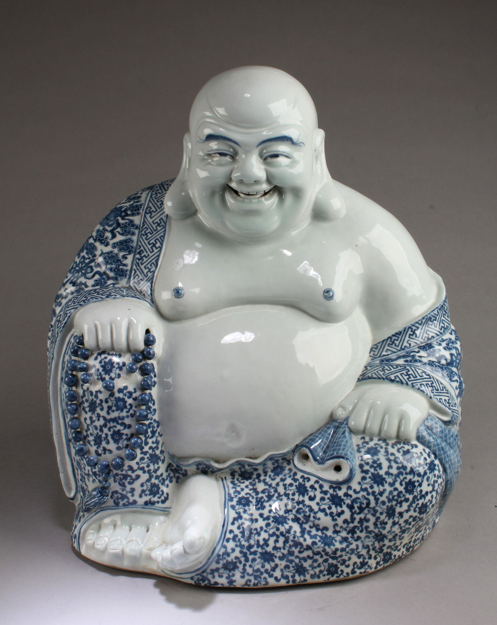 Chinese Blue & White Smiling Buddha Statue (1 of 5)