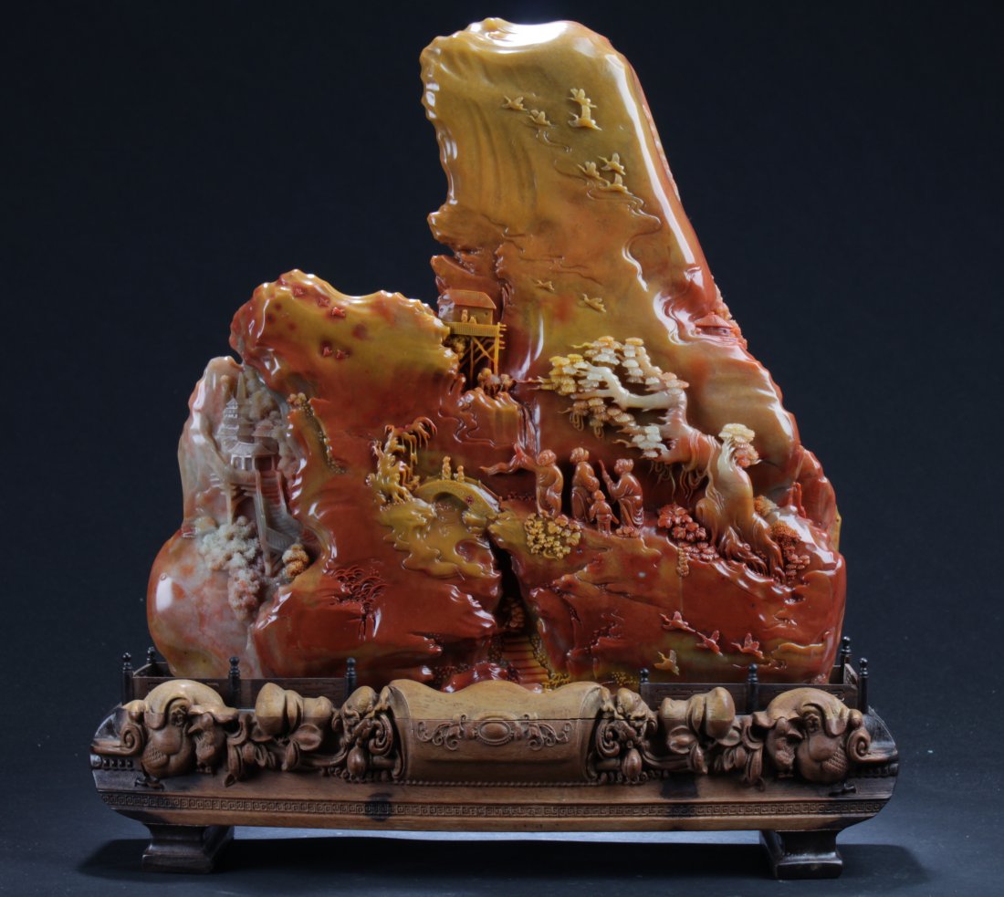 Chinese Soapstone Ornament With Wooden Stand (1 of 4)