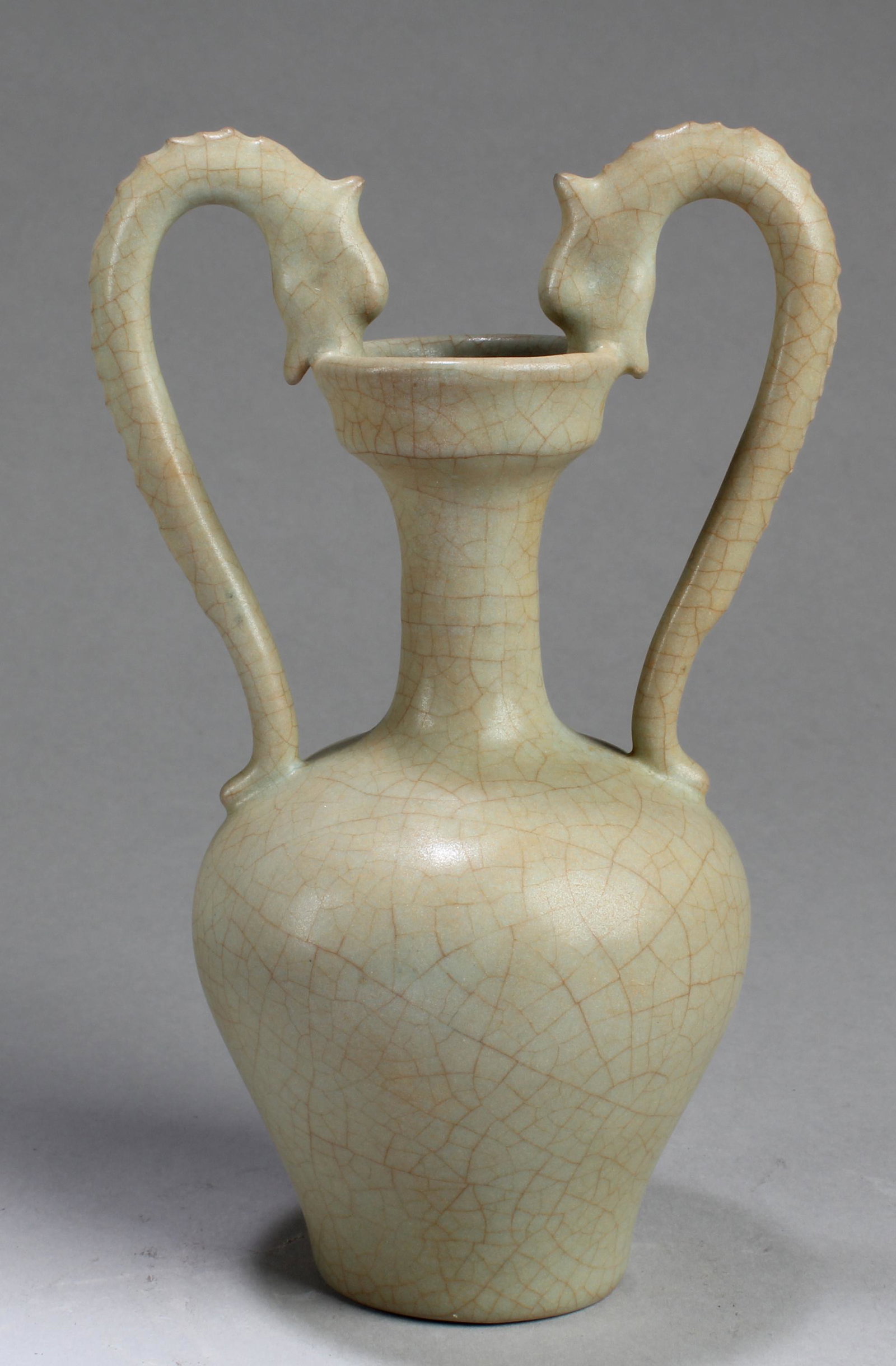 Chinese Ruyao Vase with Twin Handles: Chinese Ruyao Vase with Twin Handles. Height: 7"