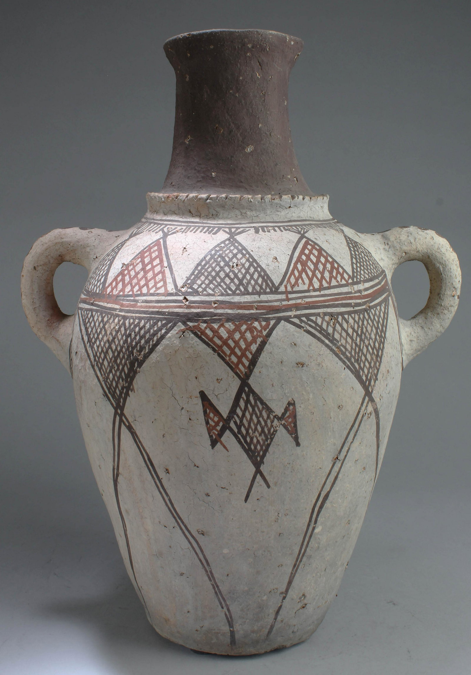 Chinese Pottery Vase with Twin Handles: Chinese Pottery Vase with Twin Handles. Height: 21"