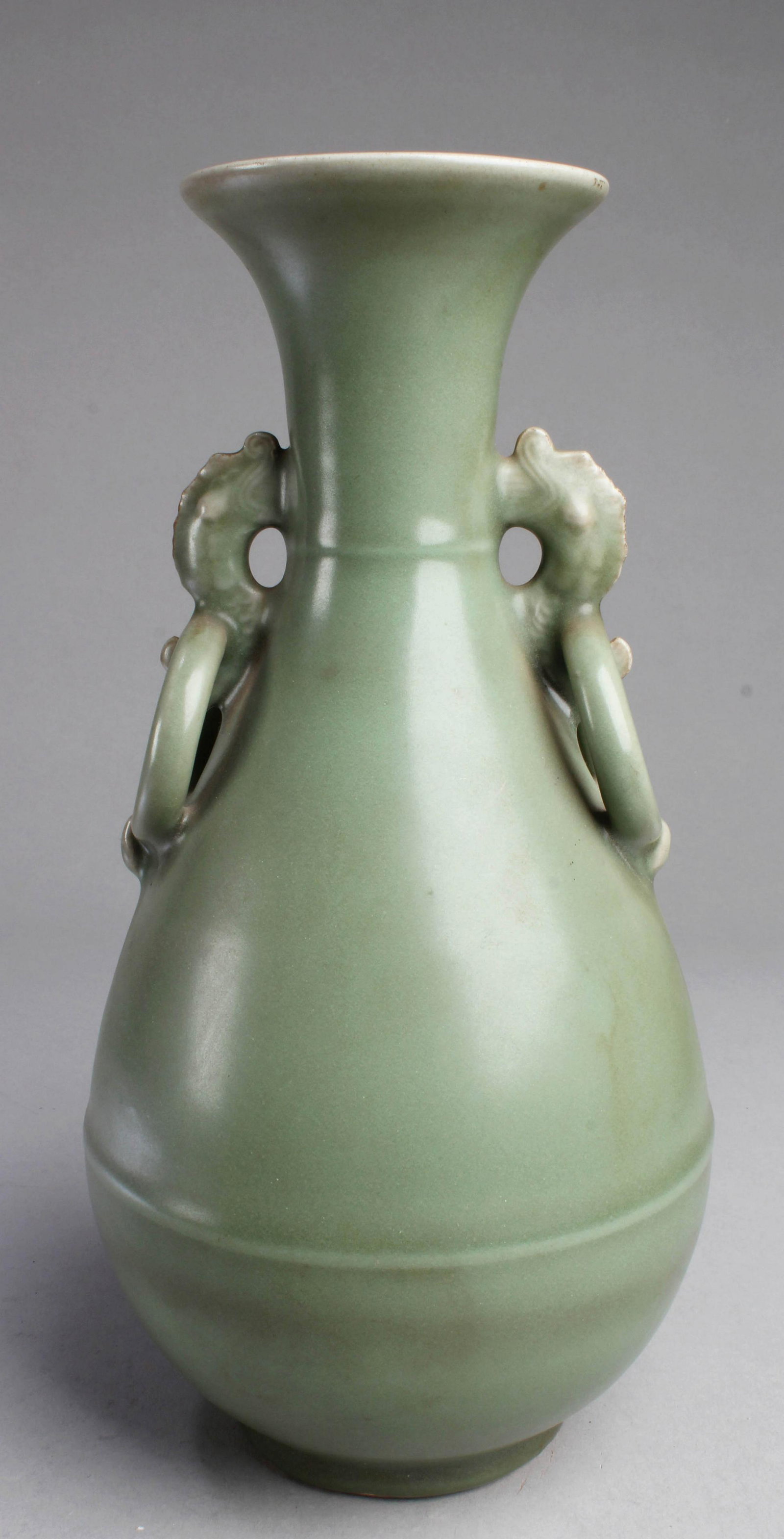Chinese Porcelain Vase: Chinese Porcelain Vase, flanked by twin handles. Height: 11"