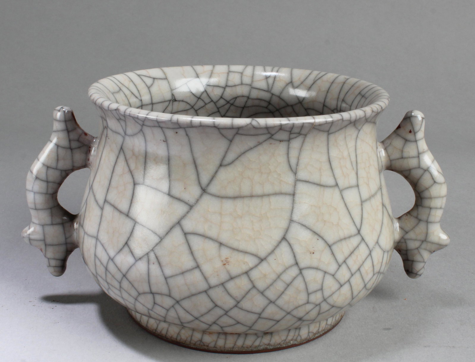Chinese Geyao Censer with Twin Handles: Chinese Geyao Censer with Twin Handles. Height: 2.75" Length: 5.5"