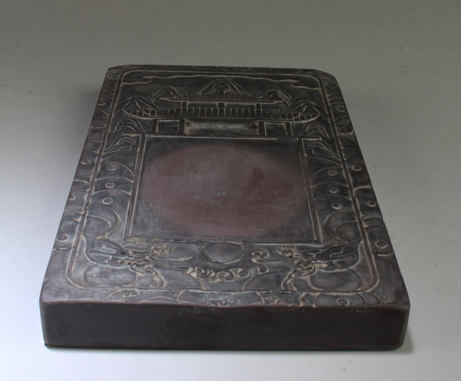 Chinese Inkstone: Chinese Inkstone. 'KangXi 36th Year in Autumn' at base. Length: 5.5" Height: 9"