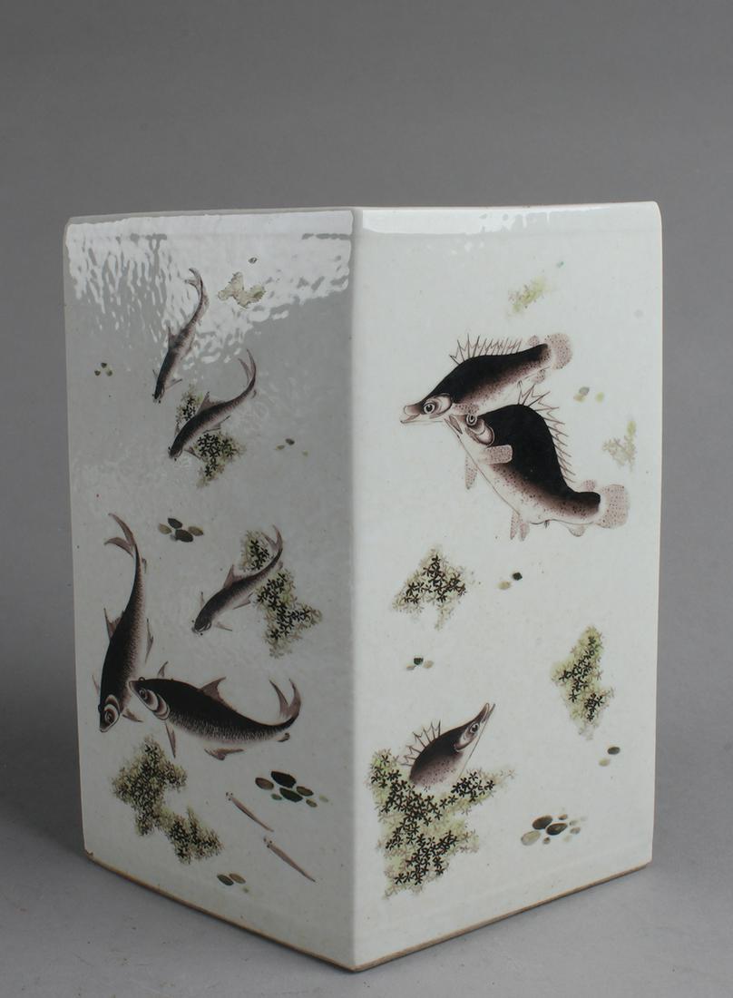 Chinese Porcelain Brushpot: Chinese Porcelain Brushpot. 'Deng Bi Shan' mark at base. Height: 9"