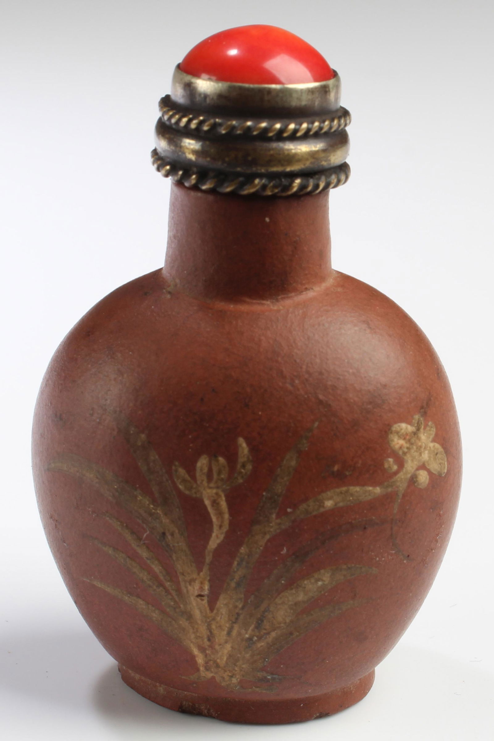 Antique Chinese Zisha Snuff Bottle: Antique Chinese Zisha Snuff Bottle. Height: 2"