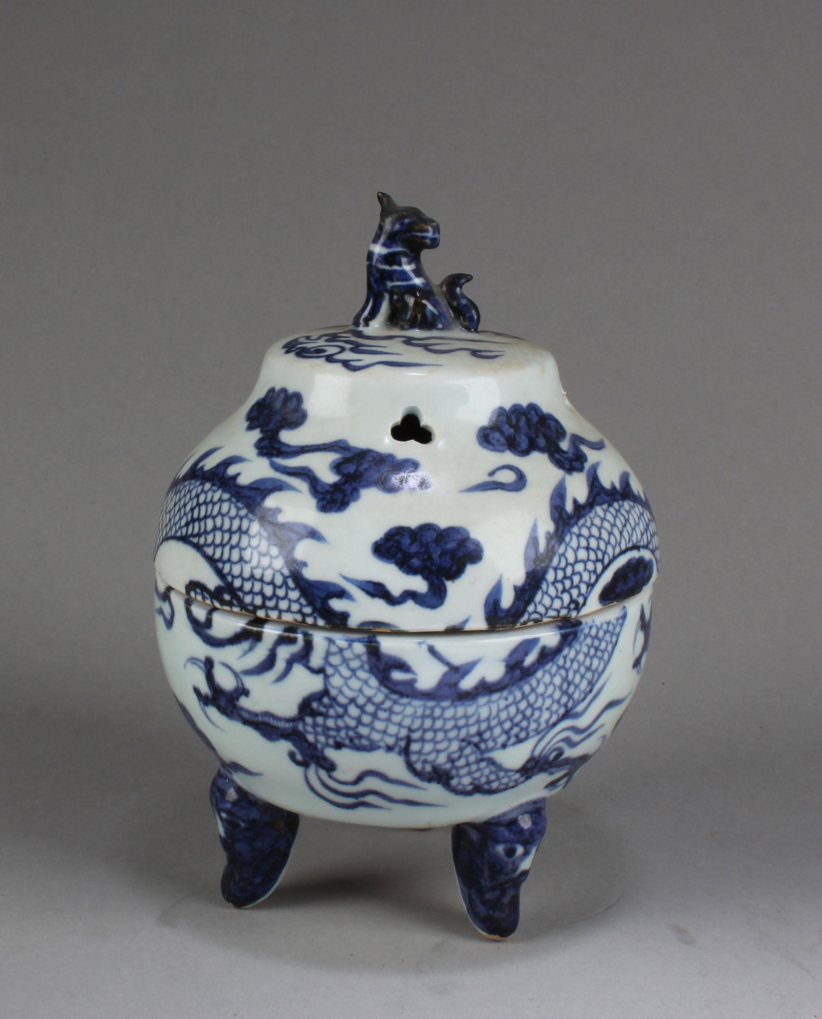 Chinese Blue & White Tripod Incense Burner (1 of 6)
