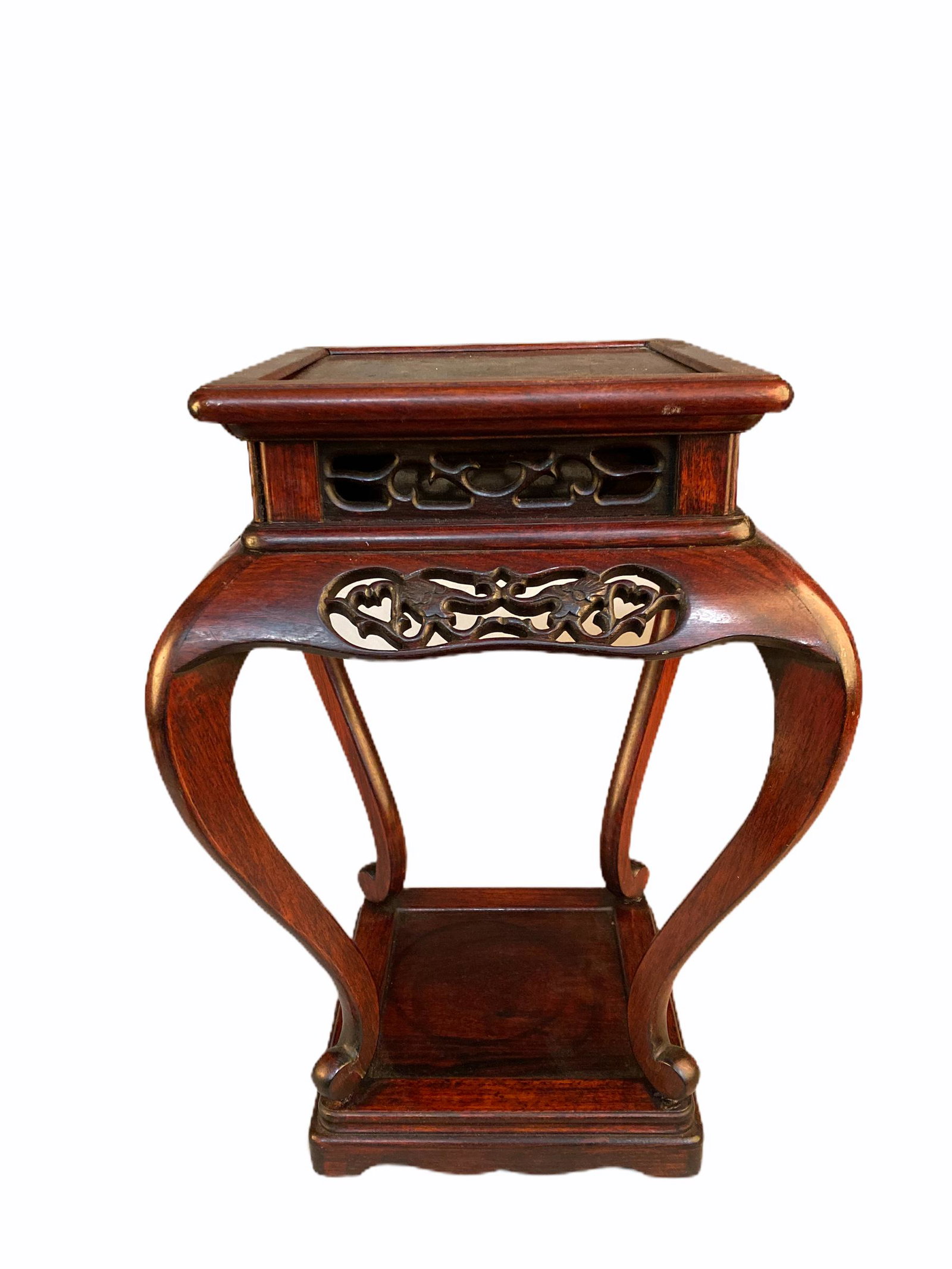 A Chinese Square Hardwood Stand: A Chinese Square Hardwood Stand. Length: 12.5" Width: 12.5" Height: 18"