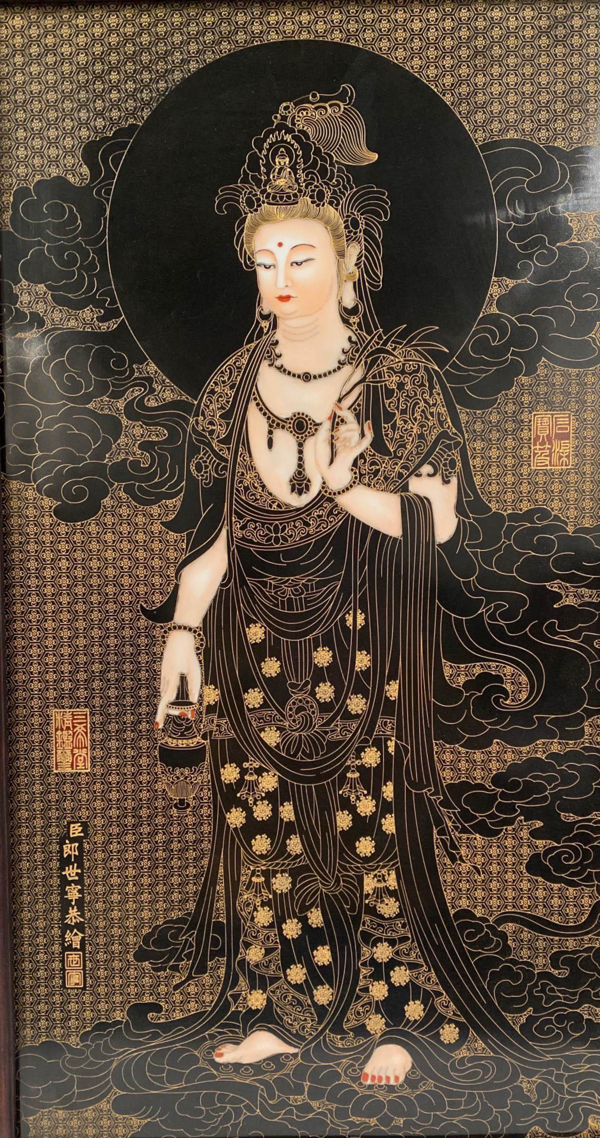 Chinese Hardwood Framed Porcelain Plaque (1 of 3)