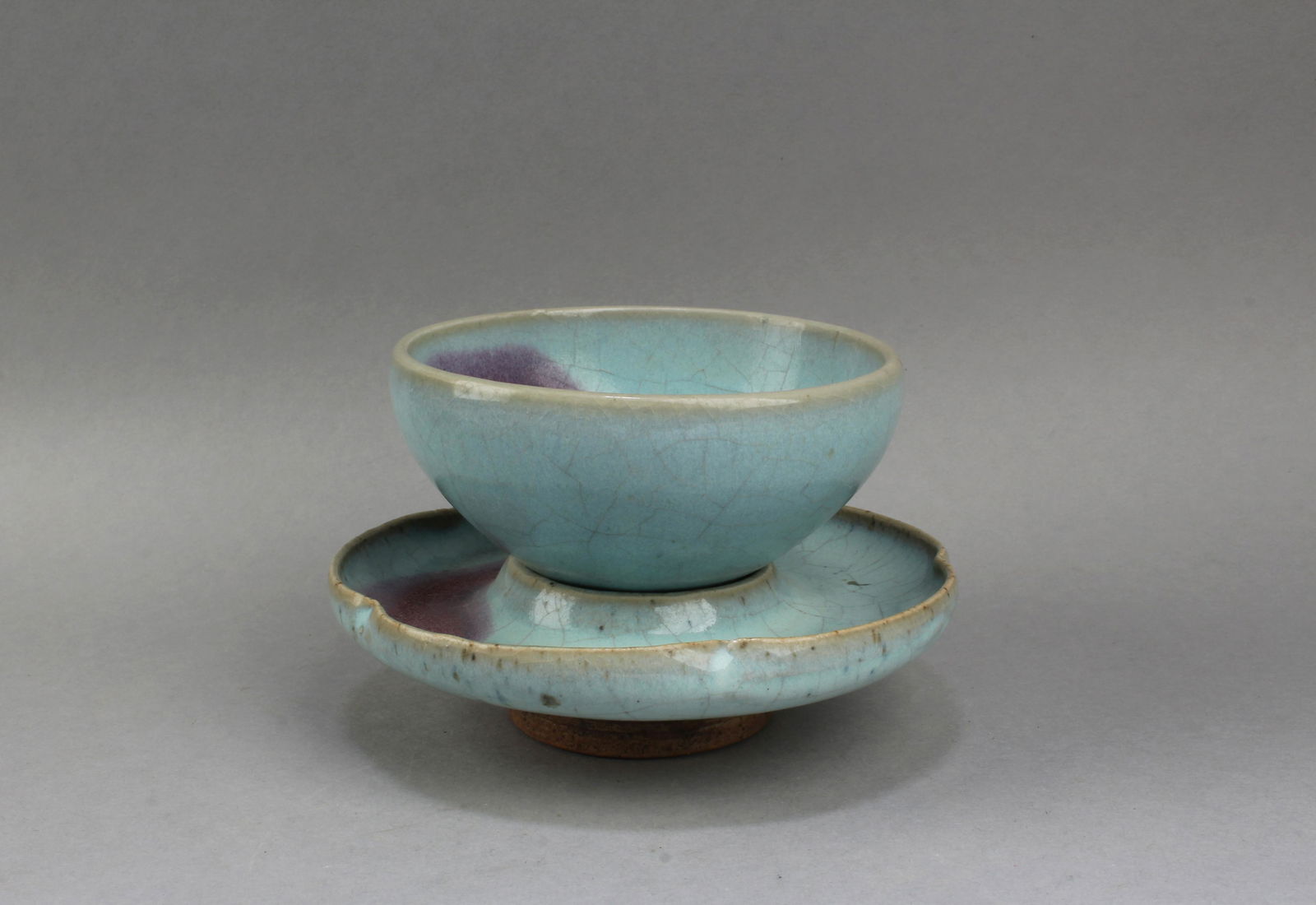 Chinese Junyao Crackleware Flambe Cup with Saucer (1 of 3)