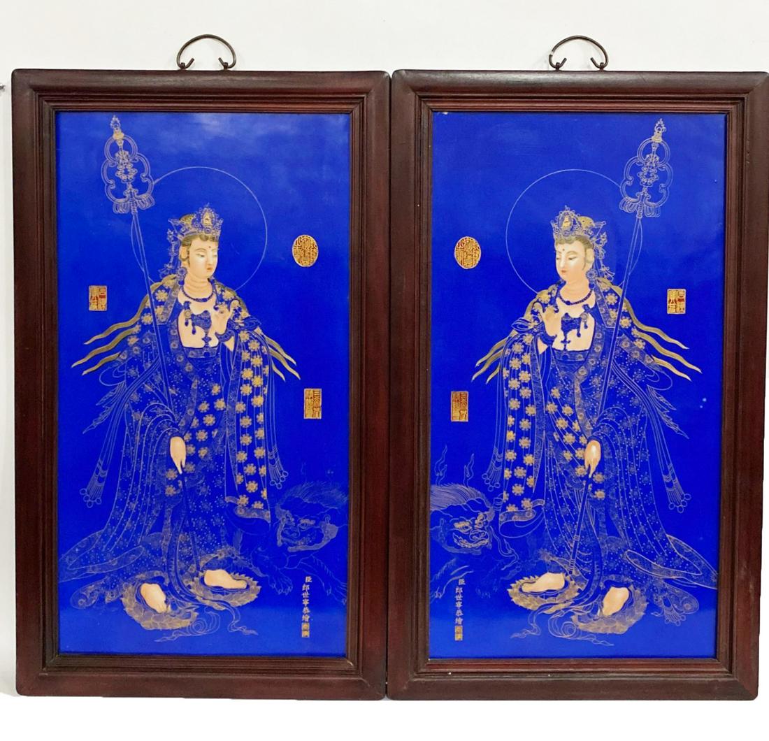 A Pair of Hardwood Framed Porcelain Plaques (1 of 6)