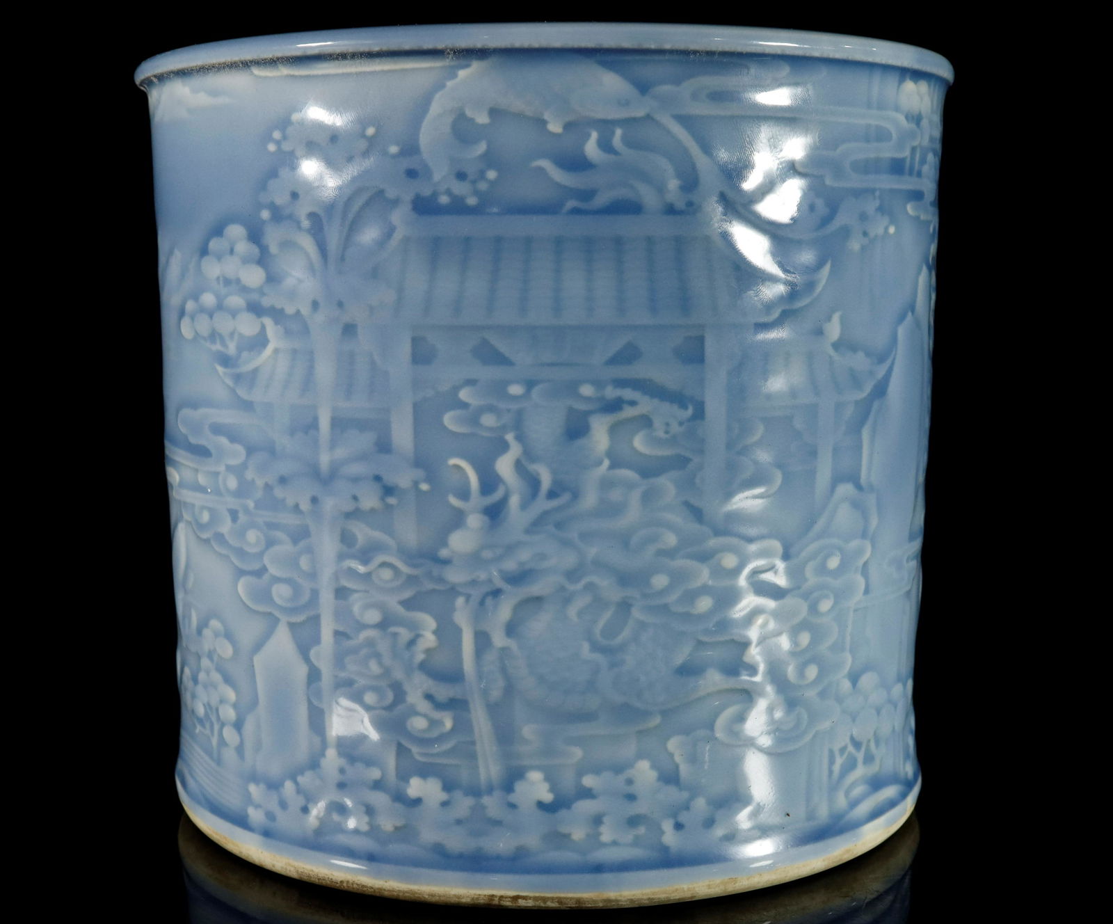 A Rare Light-Blue Glazed 'Seaweed' Brush Pot (1 of 8)