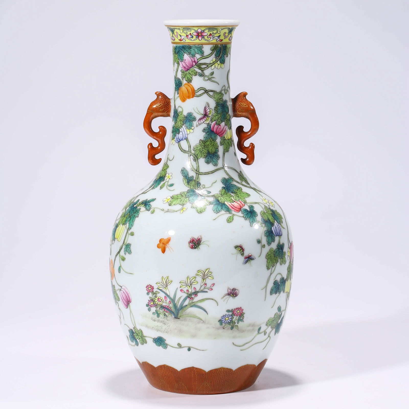 A famille rose butterfly and flowers double-eared vase (1 of 11)