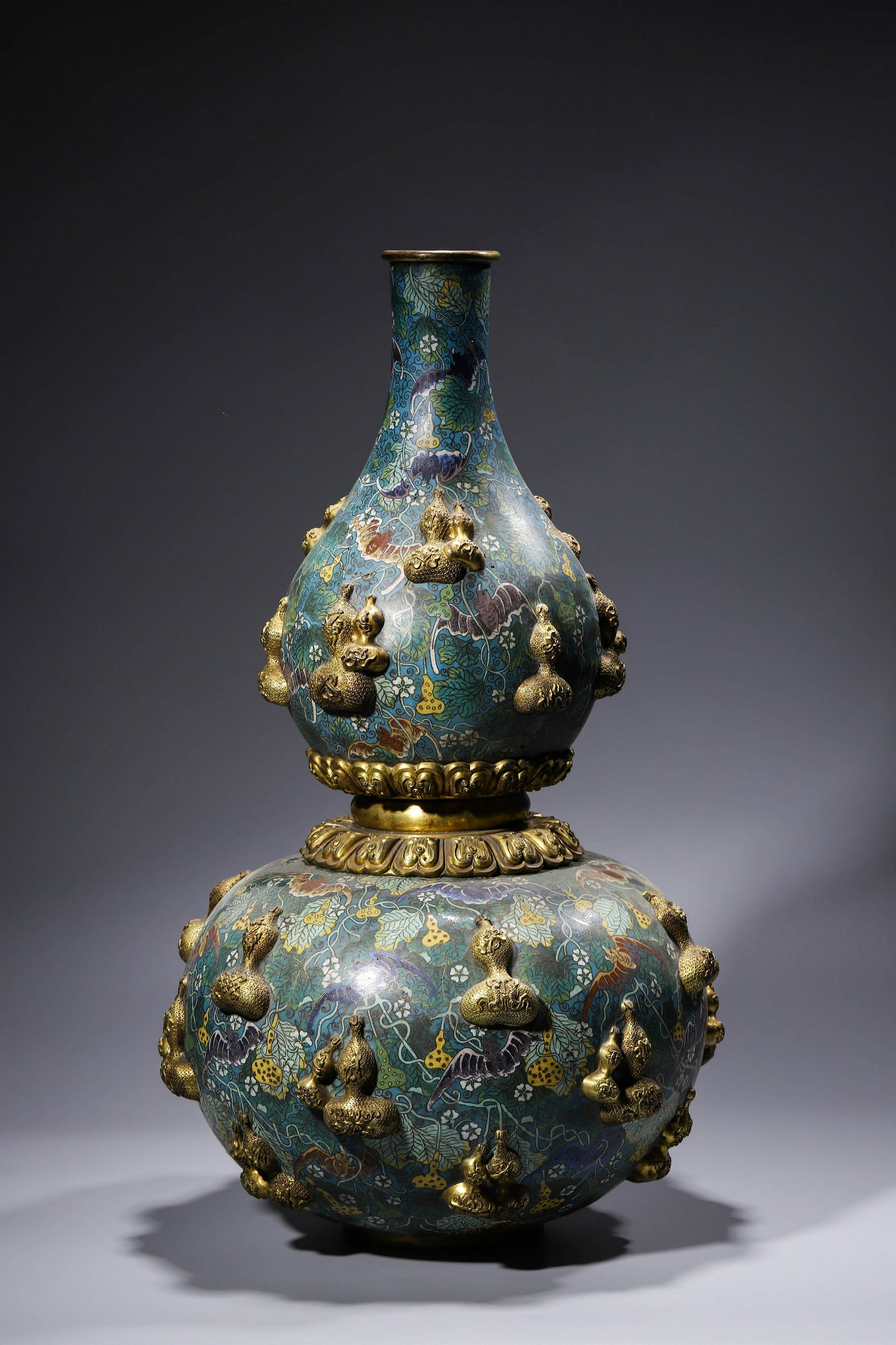 Chinese Enameled Copper Gilt Double Gourd Bandai Vase. (1 of 9)