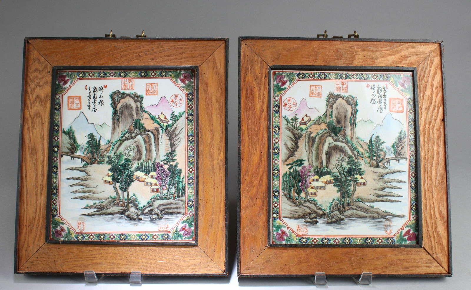A Pair of Chinese Hardwood Framed Porcelain Plaque (1 of 4)