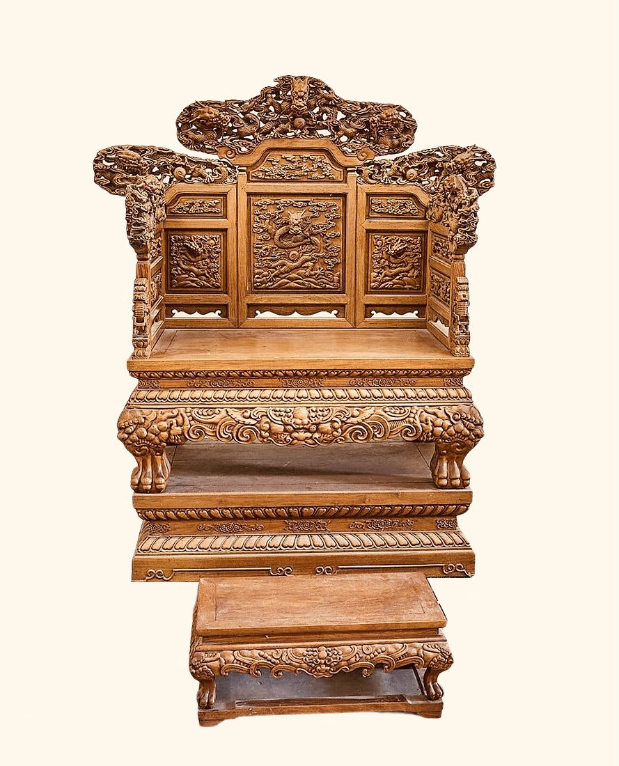 19th/Early 20th C Hardwood Carved Dragon Chair (1 of 6)