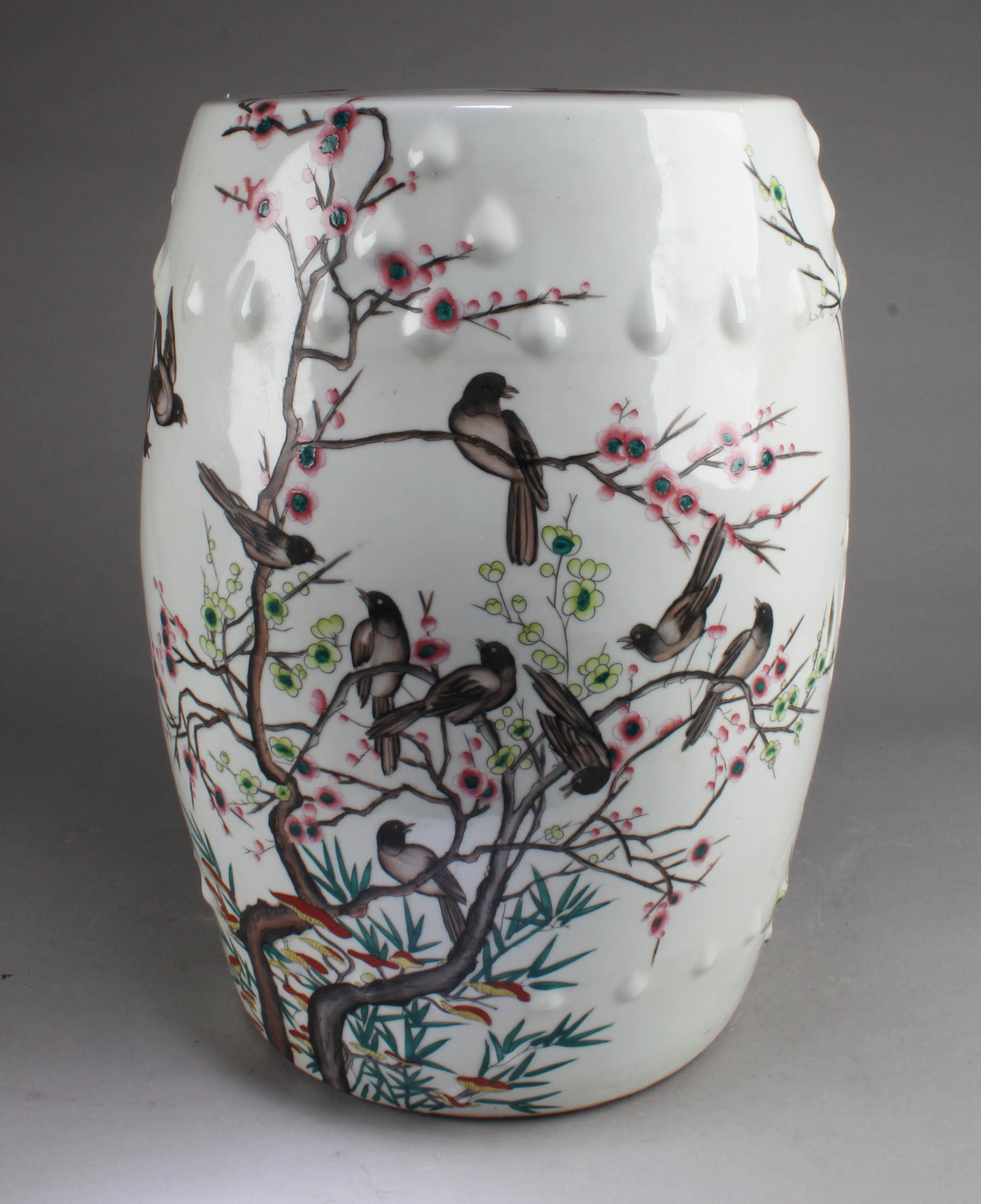 A Porcelain Garden Stool: A Porcelain Garden Stool. Height: 19"