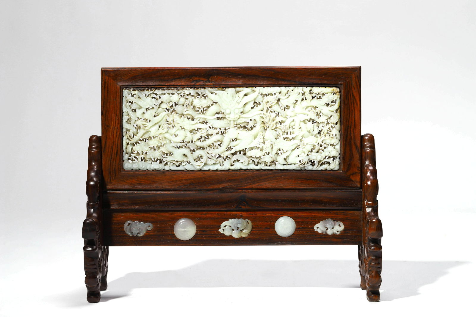 An Inlaid Jade Nine Dragon Table Screen (1 of 7)