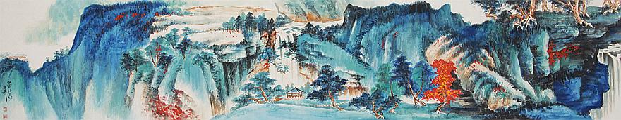 CHINESE LANDSCAPE PAINTING ON PAPER: XIE ZHILIU MARK, CHINESE LANDSCAPE PAINTING ON PAPER. 25Ã—130cm,