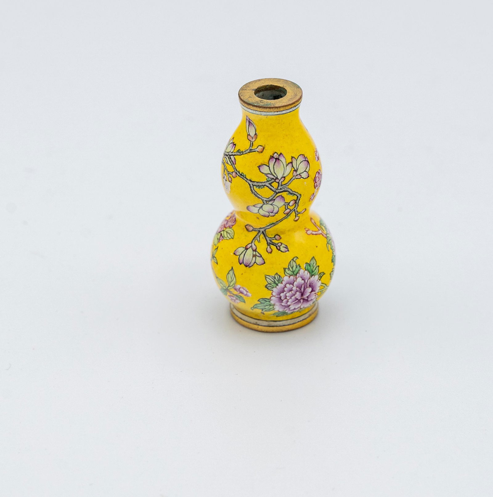 Copper Snuff Bottle with Painted Enamel and Yellow (1 of 5)