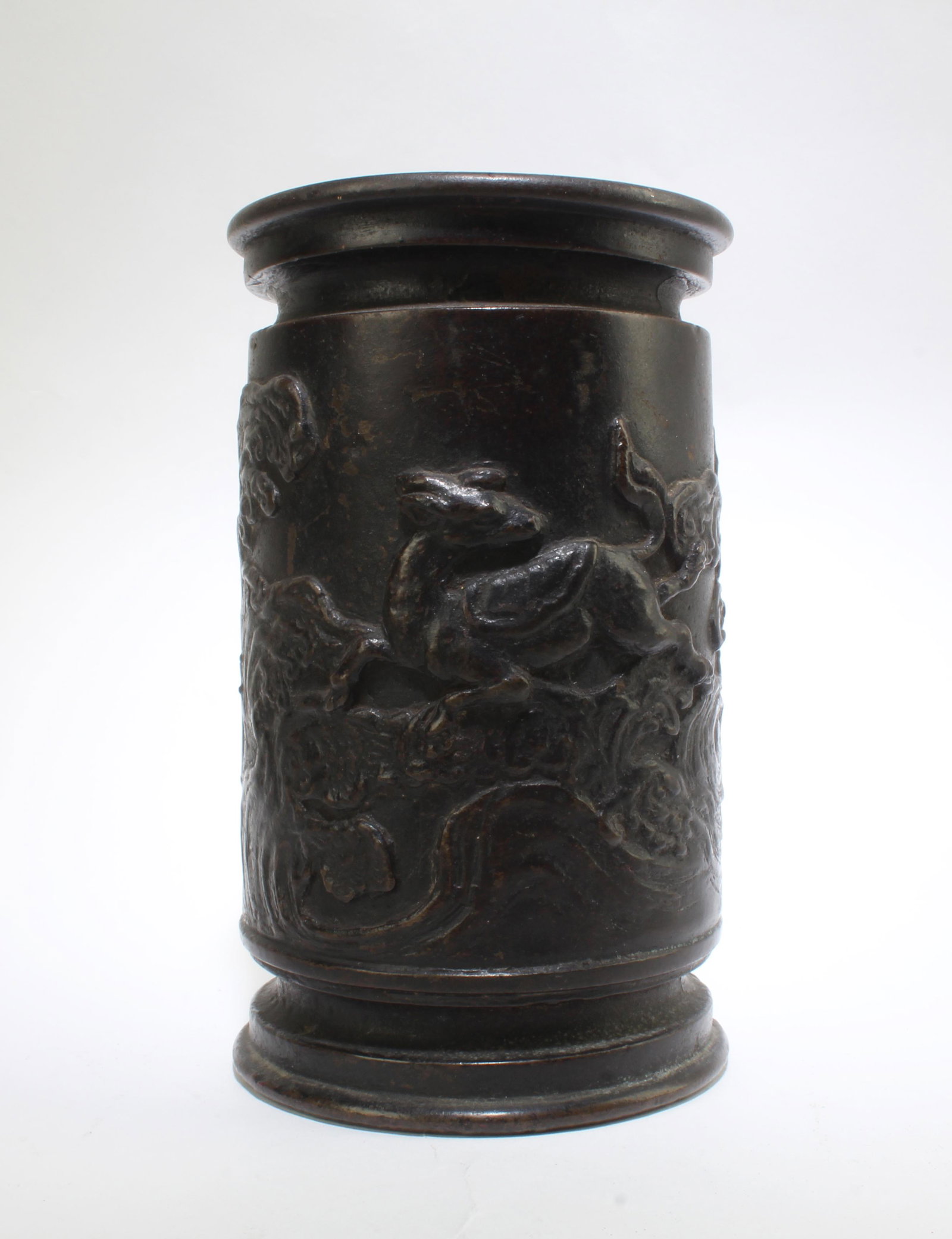 A Bronze Brushpot: A Bronze Brushpot. Height: 5.25"